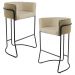 Kit 02 Banquetas Decorativas Fixa Base de Aço Preto Betina D02 Linho Bege C-129 - Lyam Decor