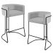 Kit 02 Banquetas Decorativas Fixa Base de Aço Preto Betina D02 Linho Cinza D-315 - Lyam Decor