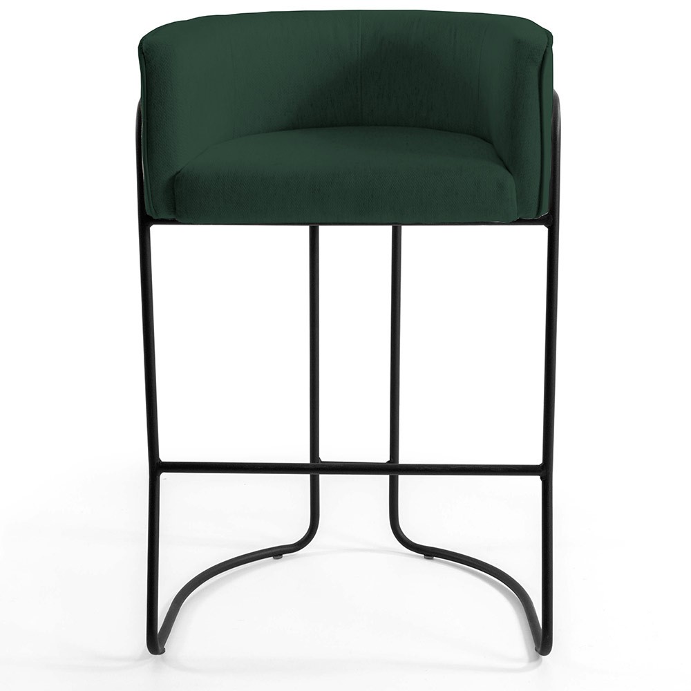 Kit 02 Banquetas Decorativas Fixa Base de Aço Preto Betina D02 Linho Verde Musgo C-117 - Lyam Decor