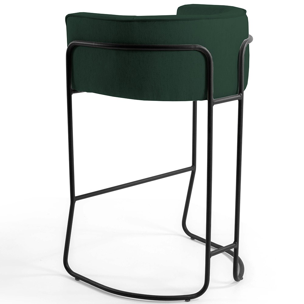 Kit 02 Banquetas Decorativas Fixa Base de Aço Preto Betina D02 Linho Verde Musgo C-117 - Lyam Decor