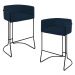 Kit 02 Banquetas Decorativas Fixa Base de Aço Preto Betina D02 Veludo Azul Oxford C-304- Lyam Decor