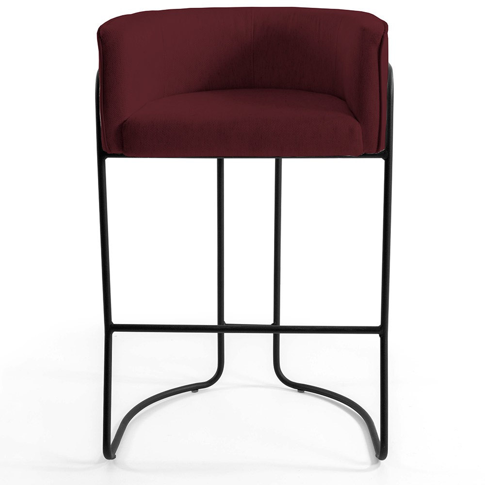 Kit 02 Banquetas Decorativas Fixa Base de Aço Preto Betina D02 Veludo Marsala C-278 - Lyam Decor