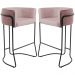 Kit 02 Banquetas Decorativas Fixa Base de Aço Preto Betina D02 Veludo Rosê C-305- Lyam Decor