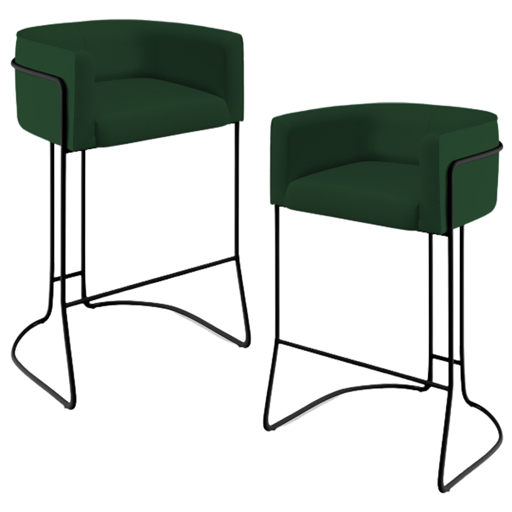 Kit 02 Banquetas Decorativas Fixa Base de Aço Preto Betina D02 Veludo Verde Musgo  C-303- Lyam Decor