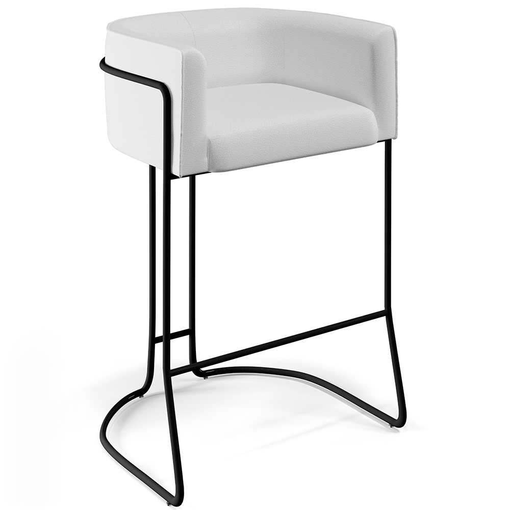 Kit 02 Banquetas Decorativas Fixas Base De Aço Preto Betina D02 Corano Branco C-12 - Lyam Decor