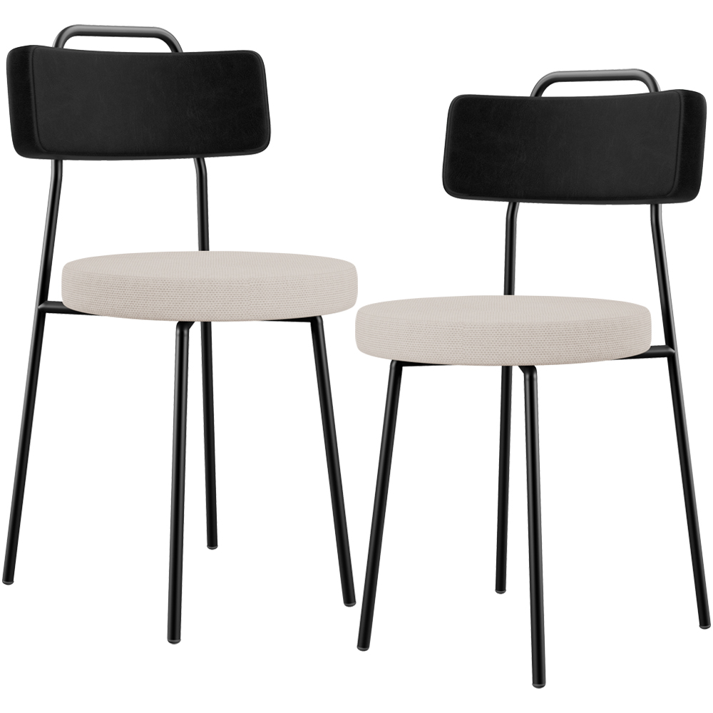 Kit 02 Cadeiras Decorativa Estofada Sala De Jantar Barcelona L02 Couríssimo Preto Linho Bege - Lyam