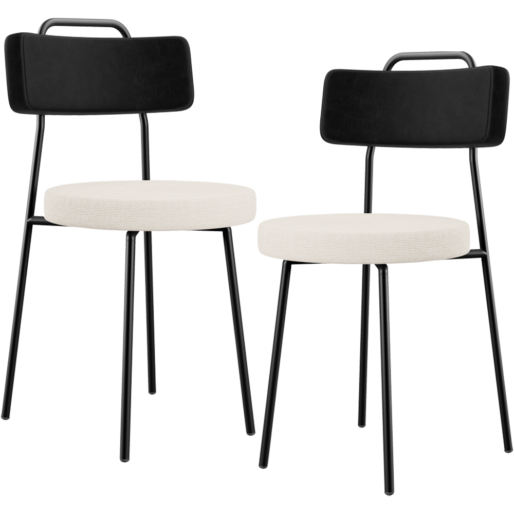 Kit 02 Cadeiras Decorativa Estofada Sala De Jantar Barcelona L02 Couríssimo Preto Linho Cru - Lyam