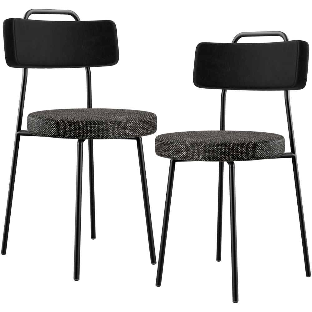 Kit 02 Cadeiras Decorativa Estofada Sala Jantar Barcelona L02 Couríssimo Preto Linho Chumbo - Lyam