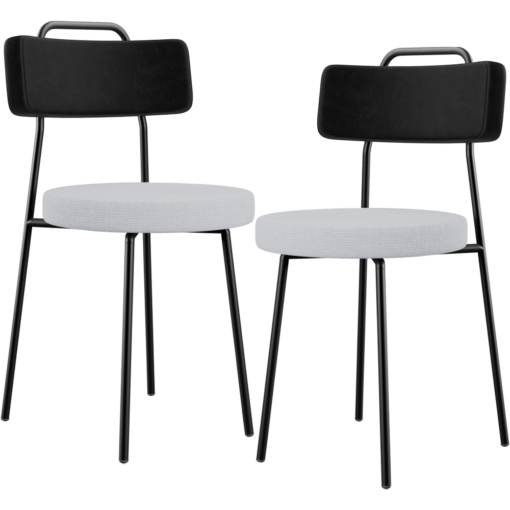 Kit 02 Cadeiras Decorativa Estofada Sala Jantar Barcelona L02 Couríssimo Preto Linho Cinza - Lyam