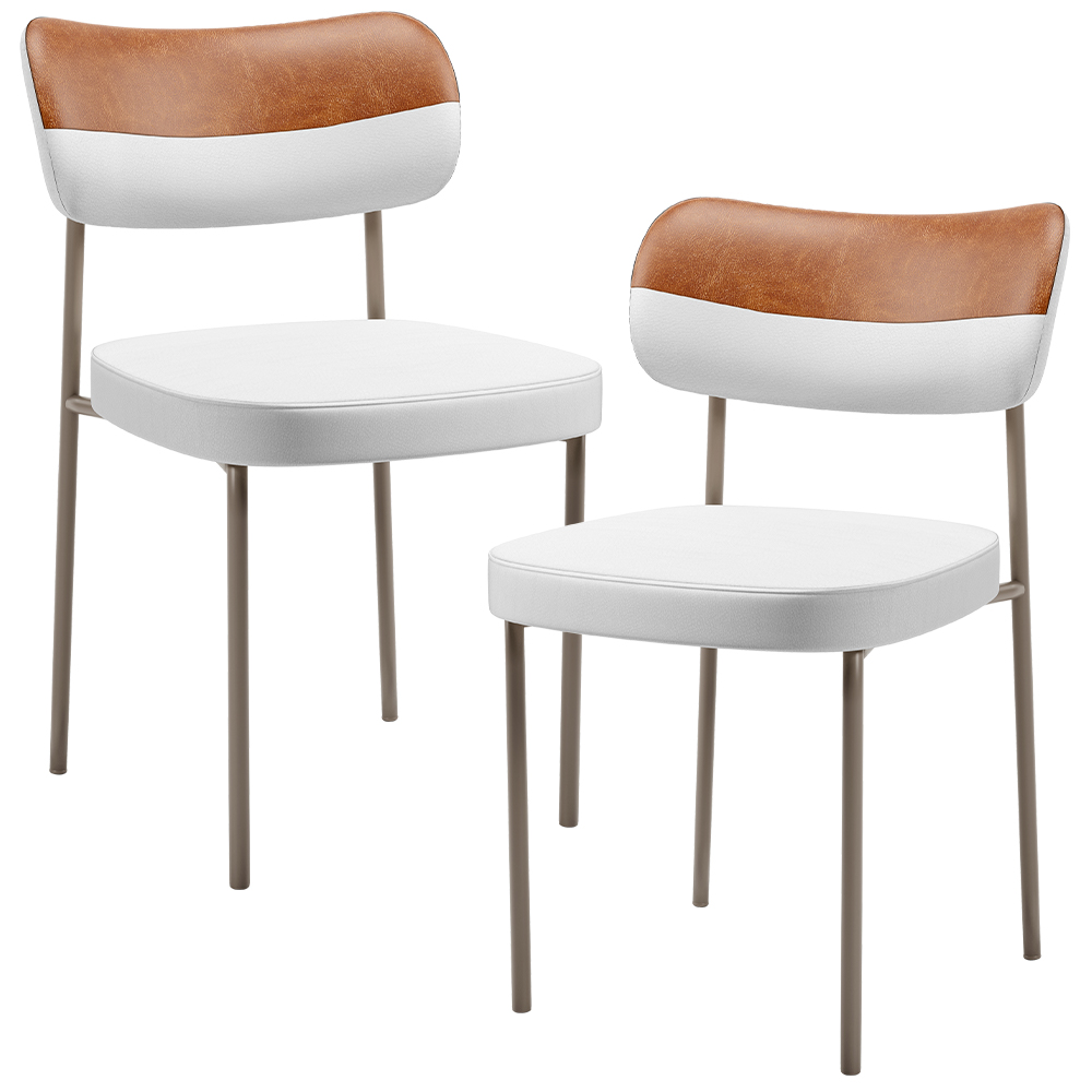 Kit 02 Cadeiras Decorativa Para Sala De Jantar Melina Base Arena L02 Faixa Couríssimo Camel Facto Branco - Lyam Decor