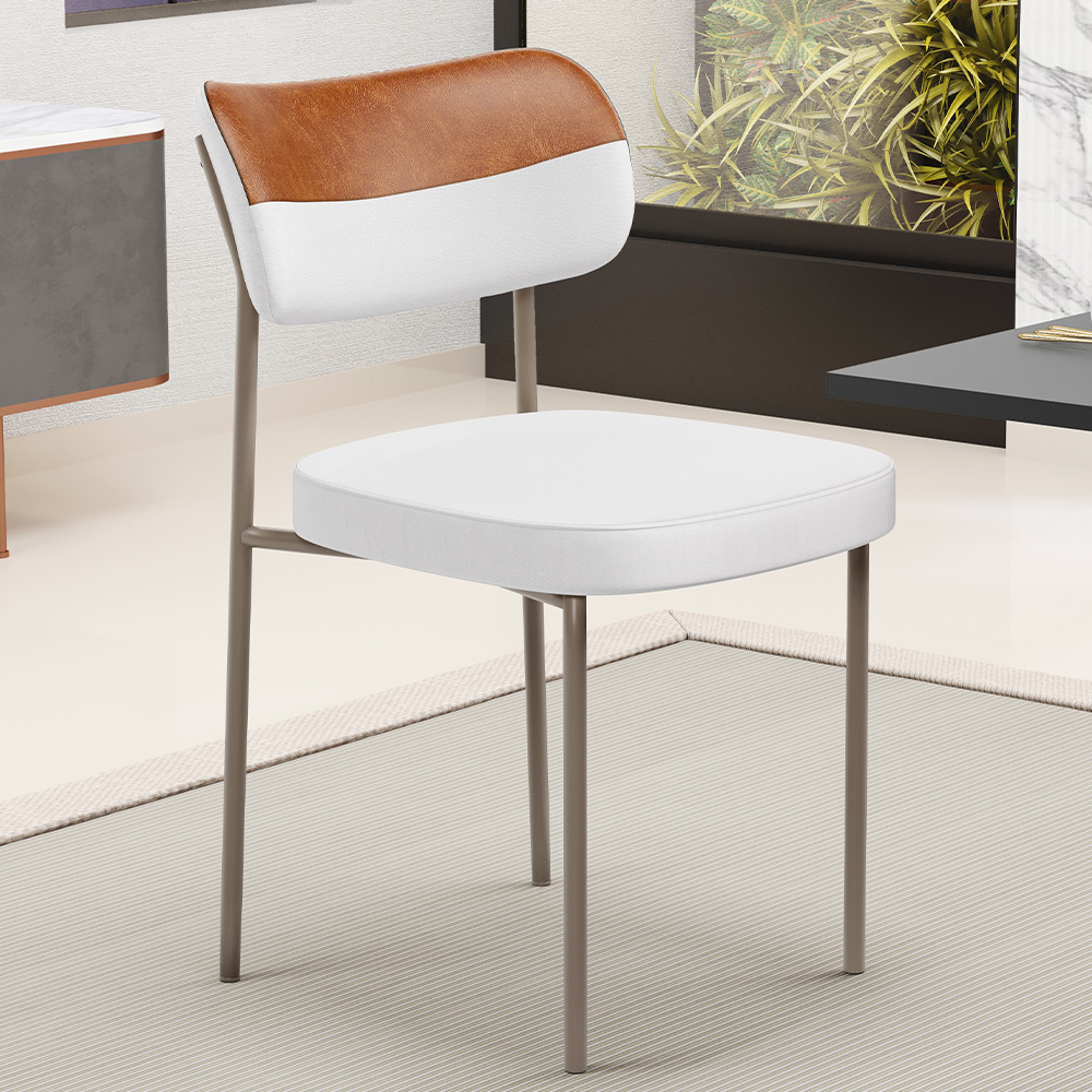 Kit 02 Cadeiras Decorativa Para Sala De Jantar Melina Base Arena L02 Faixa Couríssimo Camel Facto Branco - Lyam Decor