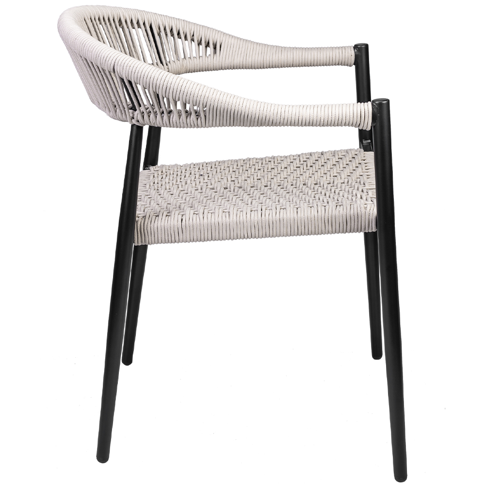 Kit 02 Cadeiras Decorativas Área Gourmet Base Preto Corda Náutica Nevada R01 Amêndoa - Lyam Decor