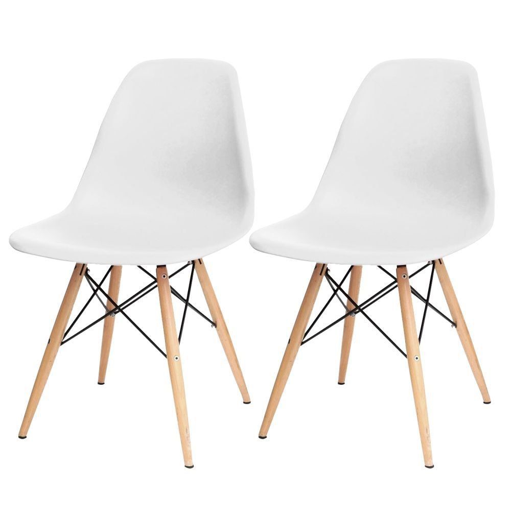 Kit 02 Cadeiras Decorativas Eiffel Charles Eames F03 Branco com Pés de Madeira - Lyam Decor