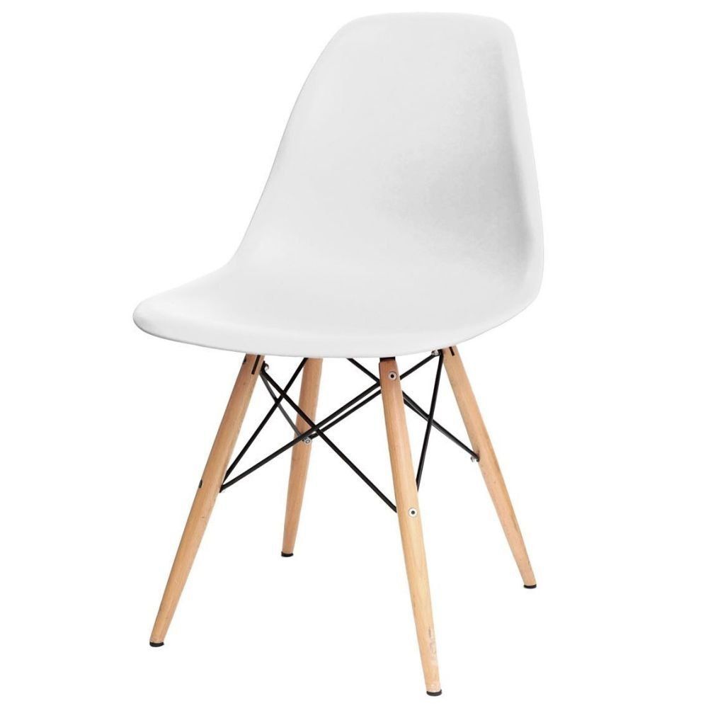Kit 02 Cadeiras Decorativas Eiffel Charles Eames F03 Branco com Pés de Madeira - Lyam Decor