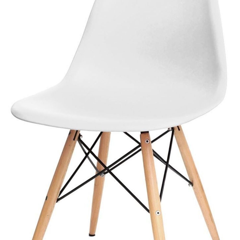 Kit 02 Cadeiras Decorativas Eiffel Charles Eames F03 Branco com Pés de Madeira - Lyam Decor