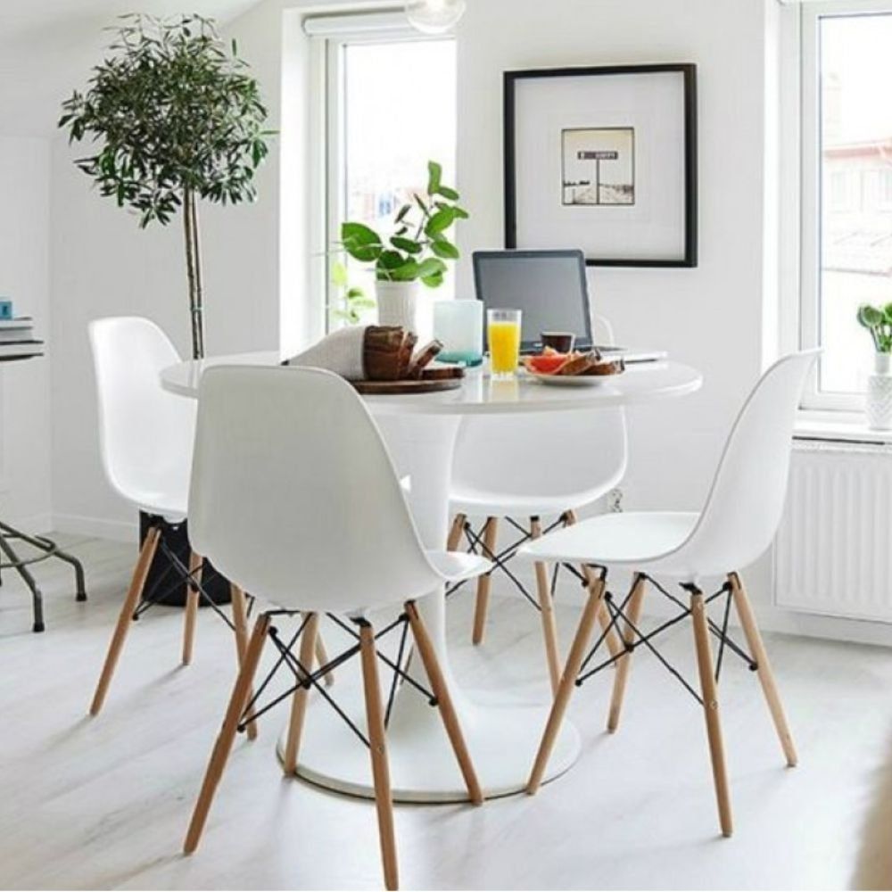 Kit 02 Cadeiras Decorativas Eiffel Charles Eames F03 Branco com Pés de Madeira - Lyam Decor