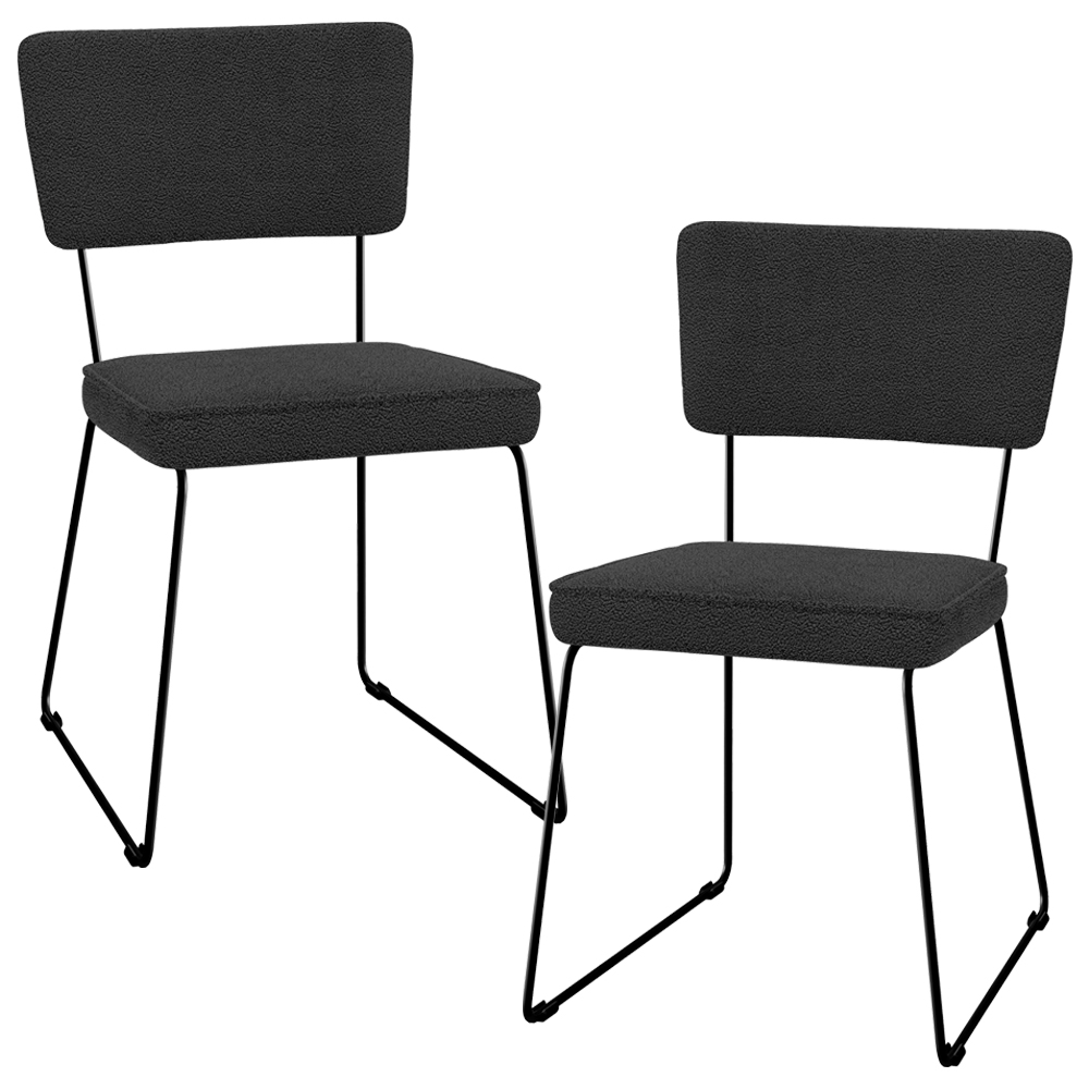 Kit 02 Cadeiras Decorativas Estofada Base De Aço Allana L02 Bouclê Preto - Lyam Decor