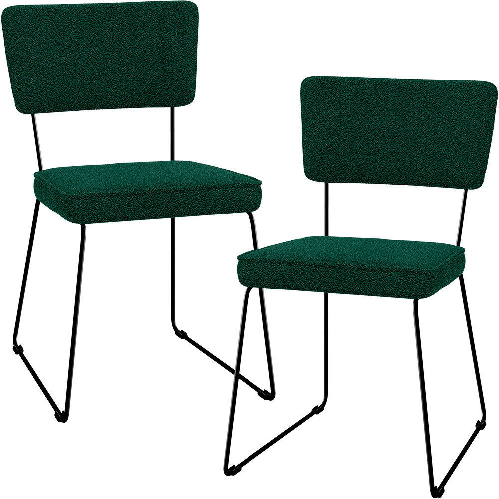 Kit 02 Cadeiras Decorativas Estofada Base De Aço Allana L02 Bouclê Verde - Lyam Decor
