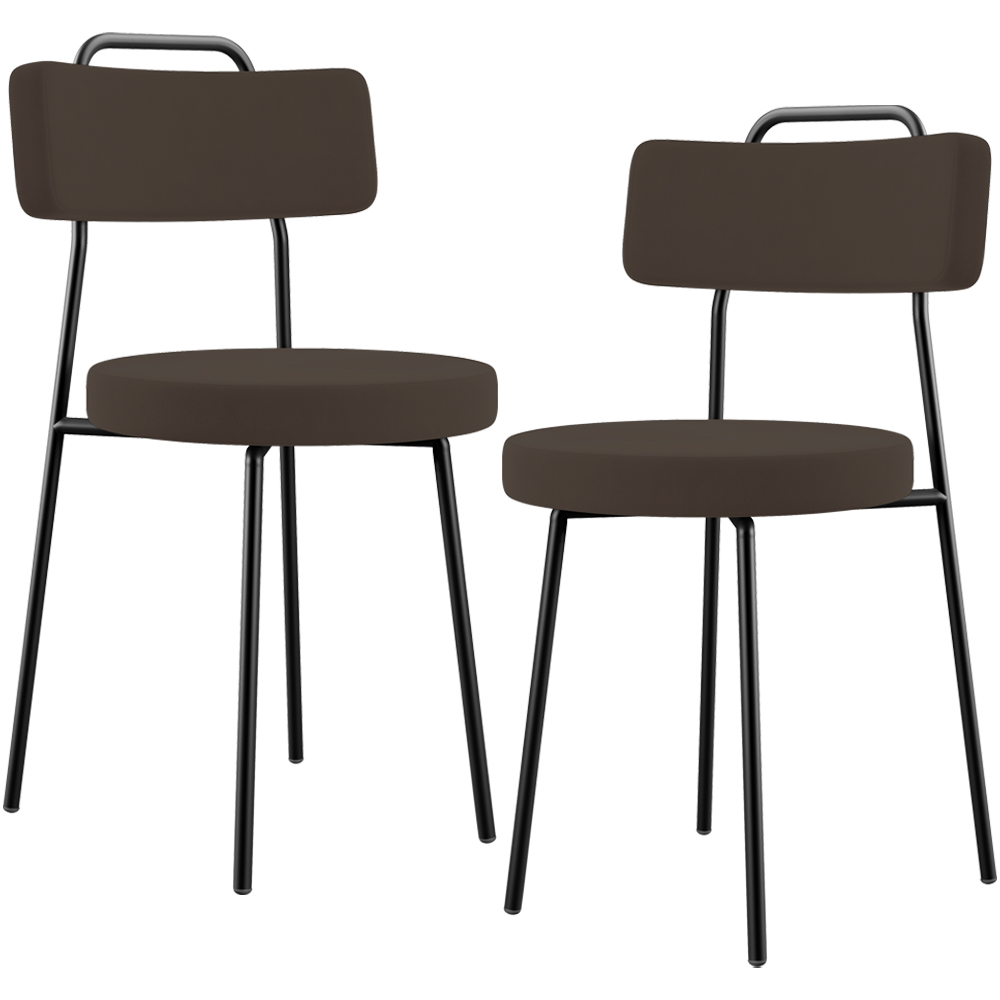 Kit 02 Cadeiras Decorativas Estofada Para Sala De Jantar Barcelona L02 Suede Marrom - Lyam Decor