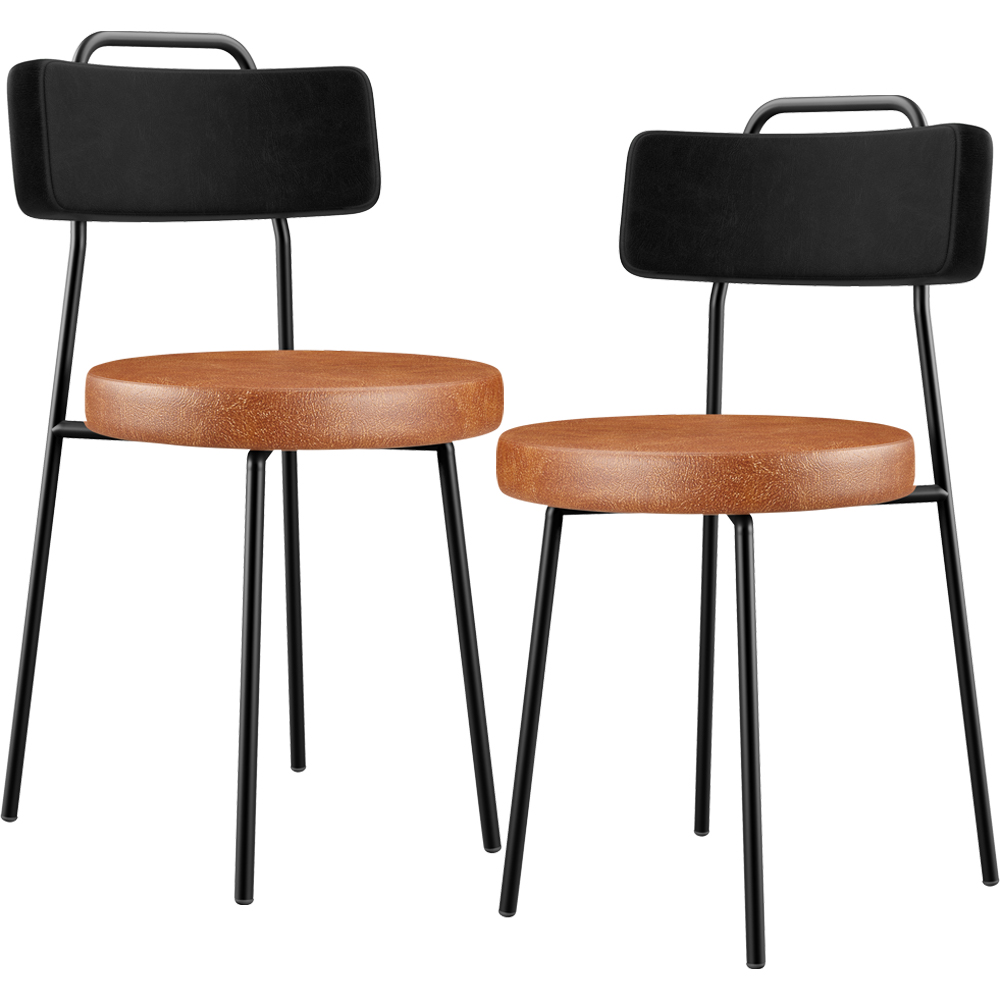 Kit 02 Cadeiras Decorativas Estofada Para Sala Jantar Barcelona L02 Couríssimo Preto Camel - Lyam