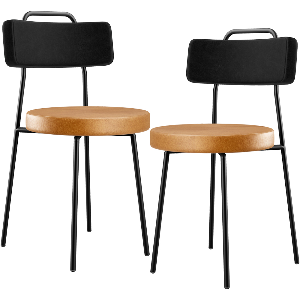 Kit 02 Cadeiras Decorativas Estofada Para Sala Jantar Barcelona L02 Couríssimo Preto Whisky - Lyam