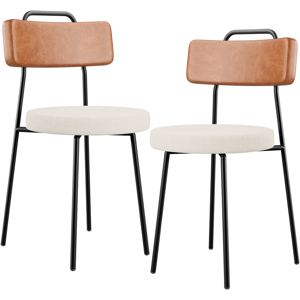 Kit 02 Cadeiras Decorativas Estofada Sala De Jantar Barcelona L02 Couríssimo Camel Linho Cru - Lyam