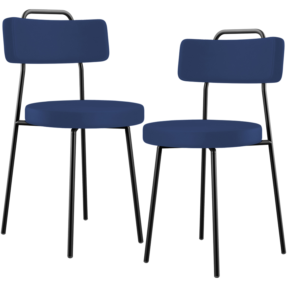 Kit 02 Cadeiras Decorativas Estofada Sala De Jantar Barcelona L02 Facto Azul Marinho - Lyam Decor