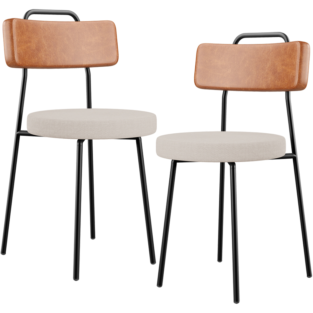 Kit 02 Cadeiras Decorativas Estofada Sala Jantar Barcelona L02 Couríssimo Camel Linho Bege - Lyam
