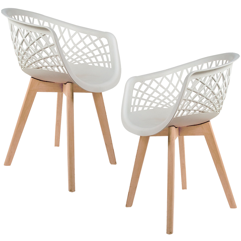 Kit 02 Cadeiras Decorativas Para Sala de Jantar Madri Com Base de Madeira E01 Branco - Lyam Decor