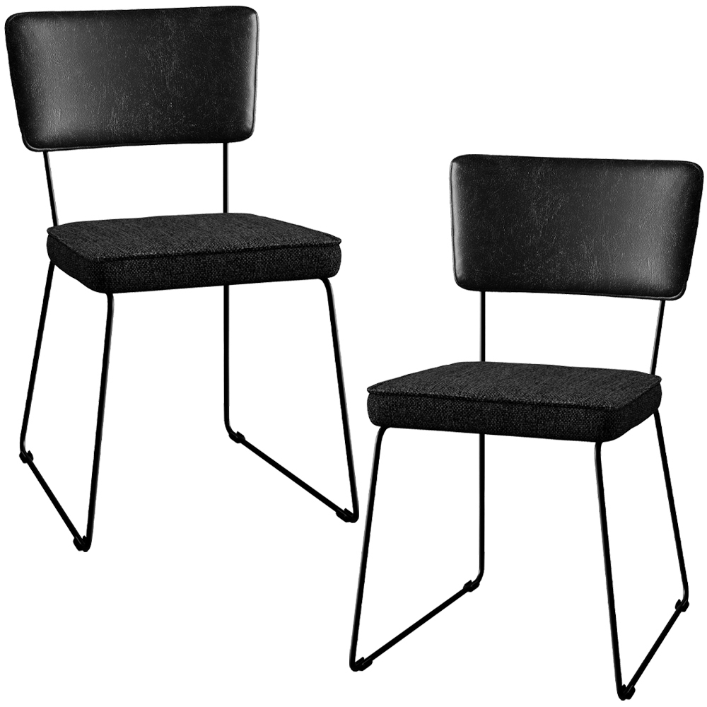 Kit 02 Cadeiras Decorativas Sala Jantar Allana L02 Couríssimo Preto Linho Chumbo - Lyam Decor