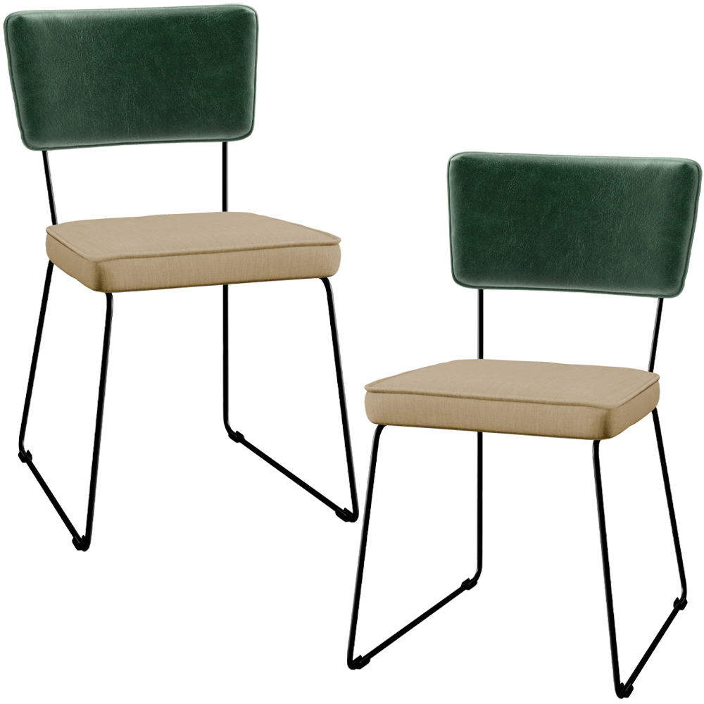 Kit 02 Cadeiras Decorativas Sala Jantar Allana L02 Facto Verde Musgo Linho Bege Escuro - Lyam Decor
