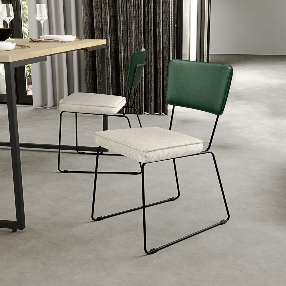 Kit 02 Cadeiras Decorativas Sala Jantar Allana L02 Facto Verde Musgo Linho Champagne - Lyam Decor