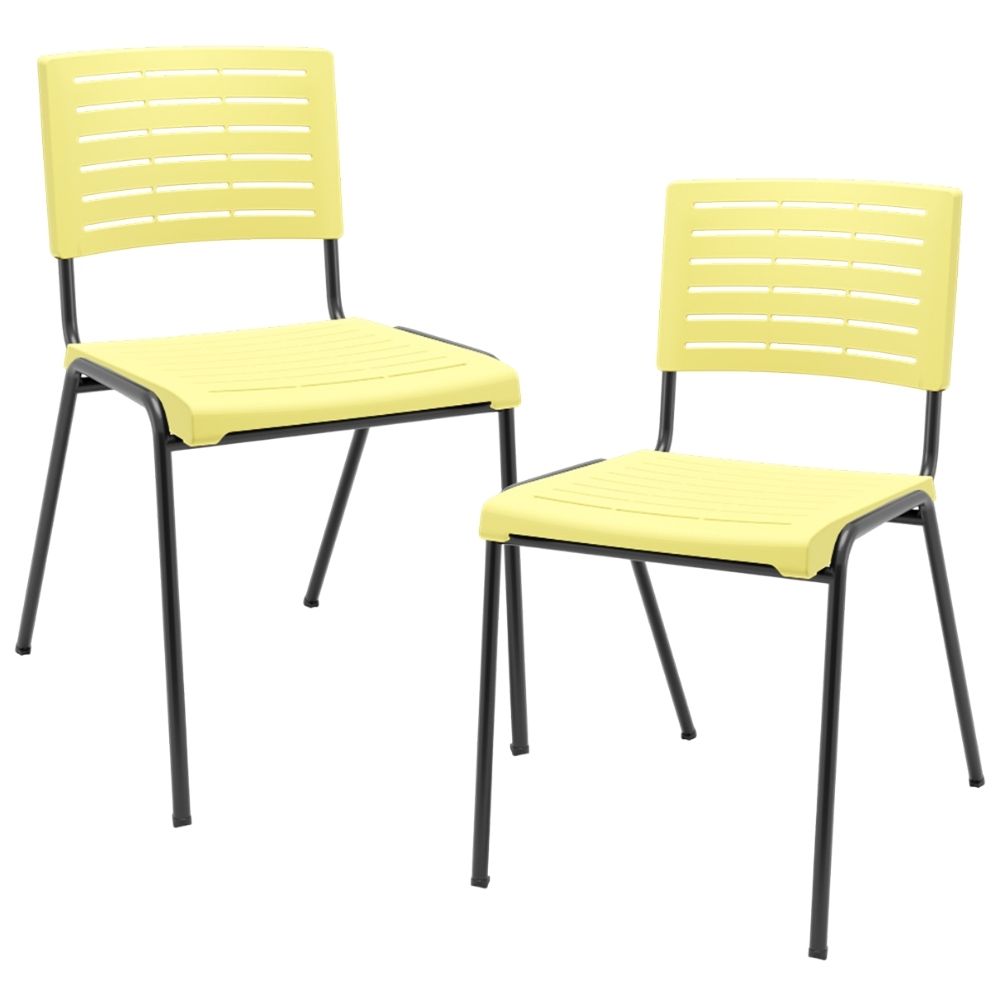 Kit 02 Cadeiras Empilhável Fixa Escritório Multiuso Base Preta Kimi P03 Amarelo - Lyam Decor