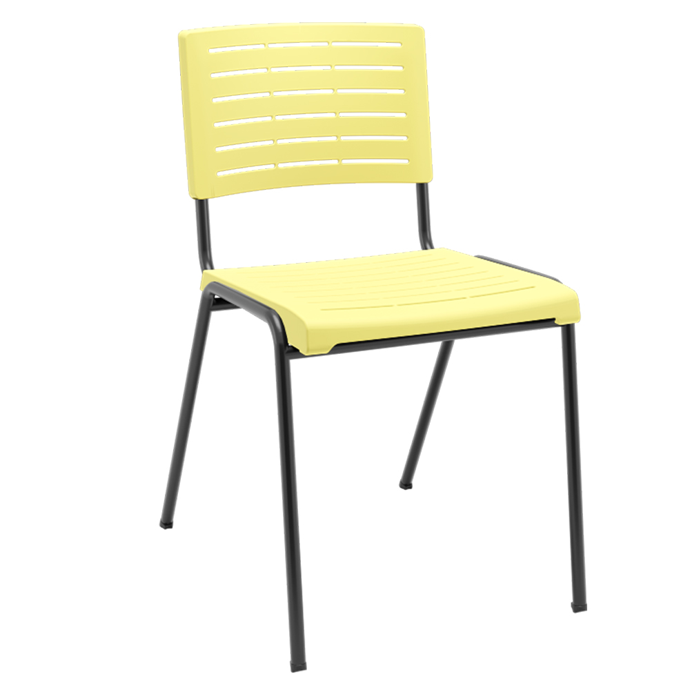 Kit 02 Cadeiras Empilhável Fixa Escritório Multiuso Base Preta Kimi P03 Amarelo - Lyam Decor