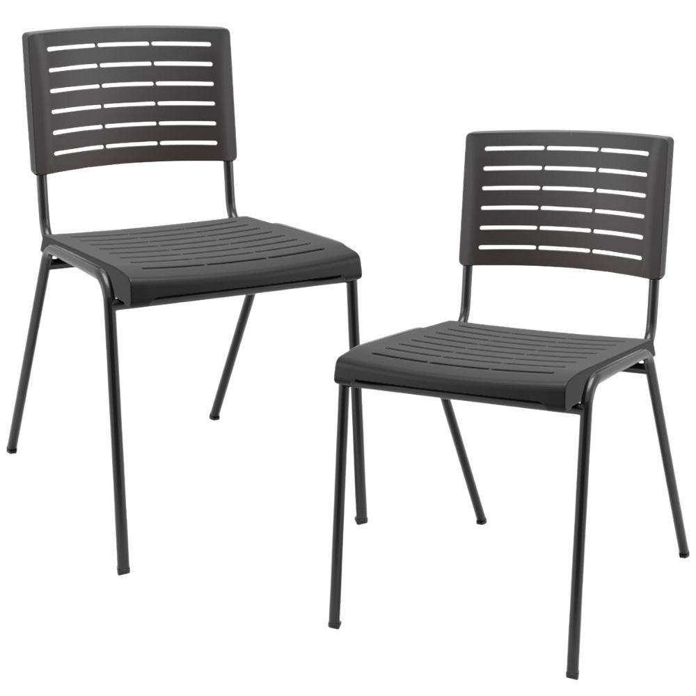 Kit 02 Cadeiras Empilhável Fixa Escritório Multiuso Base Preta Kimi P03 Preto - Lyam Decor