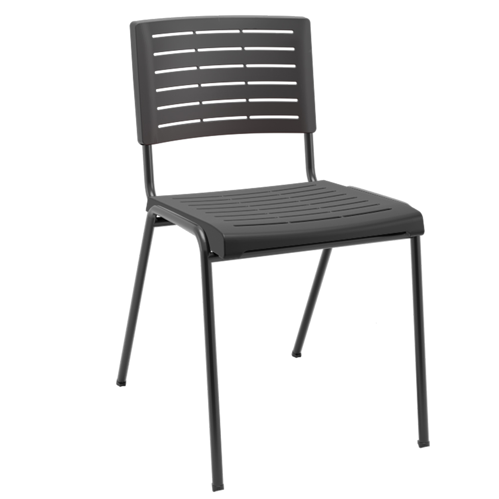 Kit 02 Cadeiras Empilhável Fixa Escritório Multiuso Base Preta Kimi P03 Preto - Lyam Decor