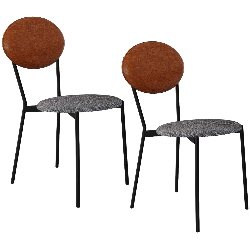 Kit 02 Cadeiras Estofada Para Sala de Jantar Azuri Preto C01 Linho Prata Courino Caramelo - Lyam Decor