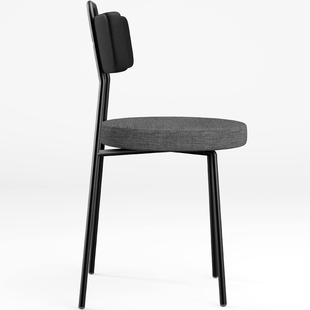 Kit 02 Cadeiras Estofada Sala De Jantar Barcelona L02 Couríssimo Preto Linho Cinza Escuro - Lyam
