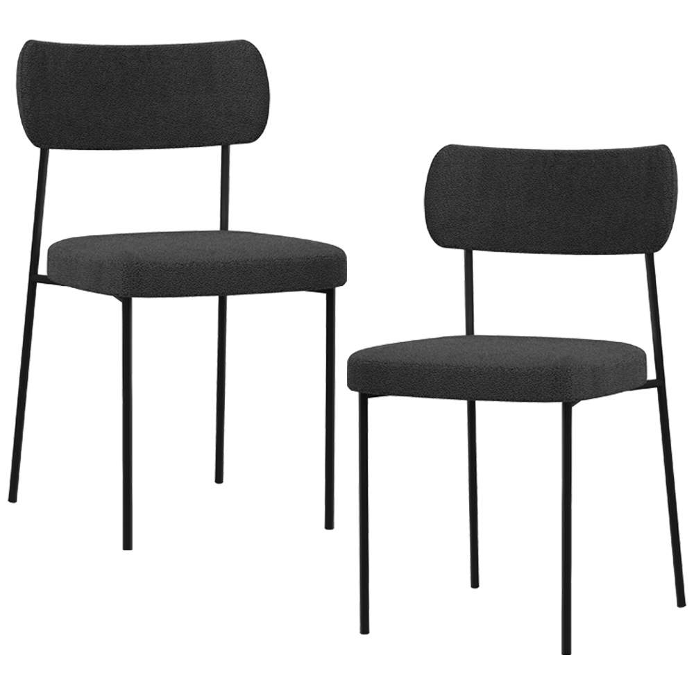 Kit 02 Cadeiras Estofadas Para Sala De Jantar Melina L02 Bouclê Preto - Lyam Decor