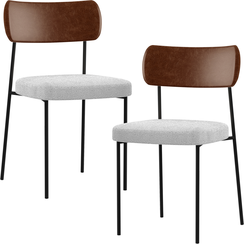Kit 02 Cadeiras Estofadas Para Sala De Jantar Melina L02 Couríssimo Marrom Bouclê Cinza - Lyam Decor