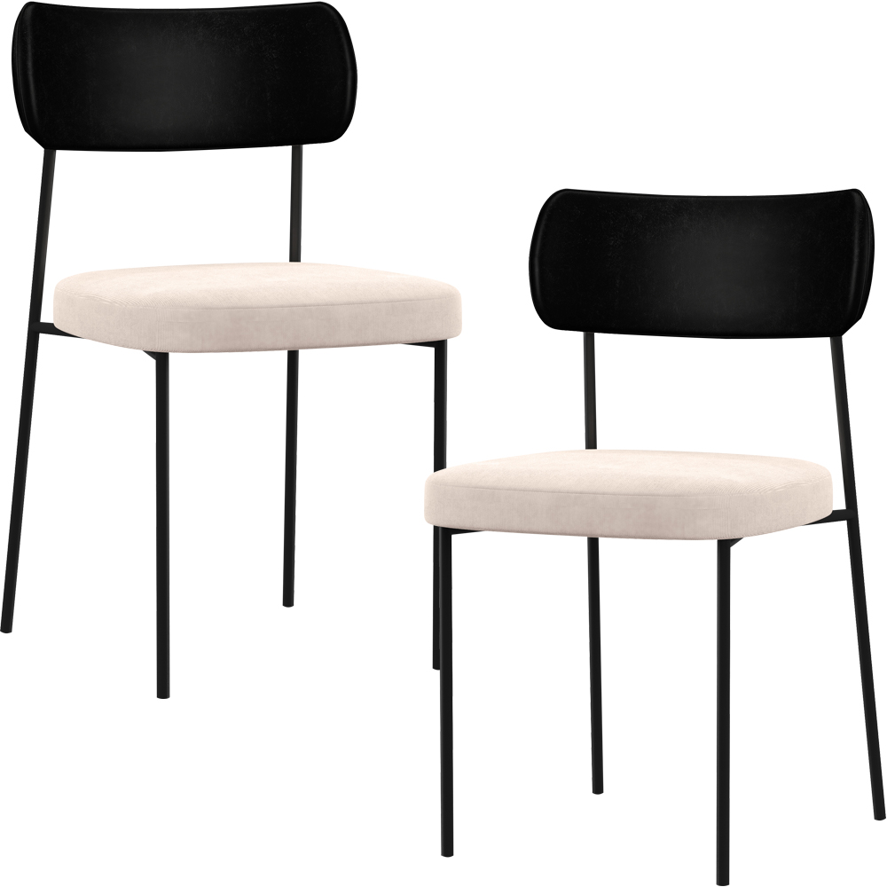 Kit 02 Cadeiras Estofadas Para Sala De Jantar Melina L02 Couríssimo Preto Suede Bege - Lyam Decor
