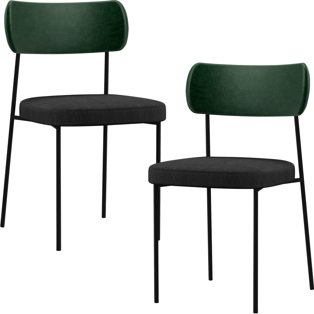 Kit 02 Cadeiras Estofadas Para Sala De Jantar Melina L02 Facto Verde Musgo Linho Chumbo - Lyam Decor