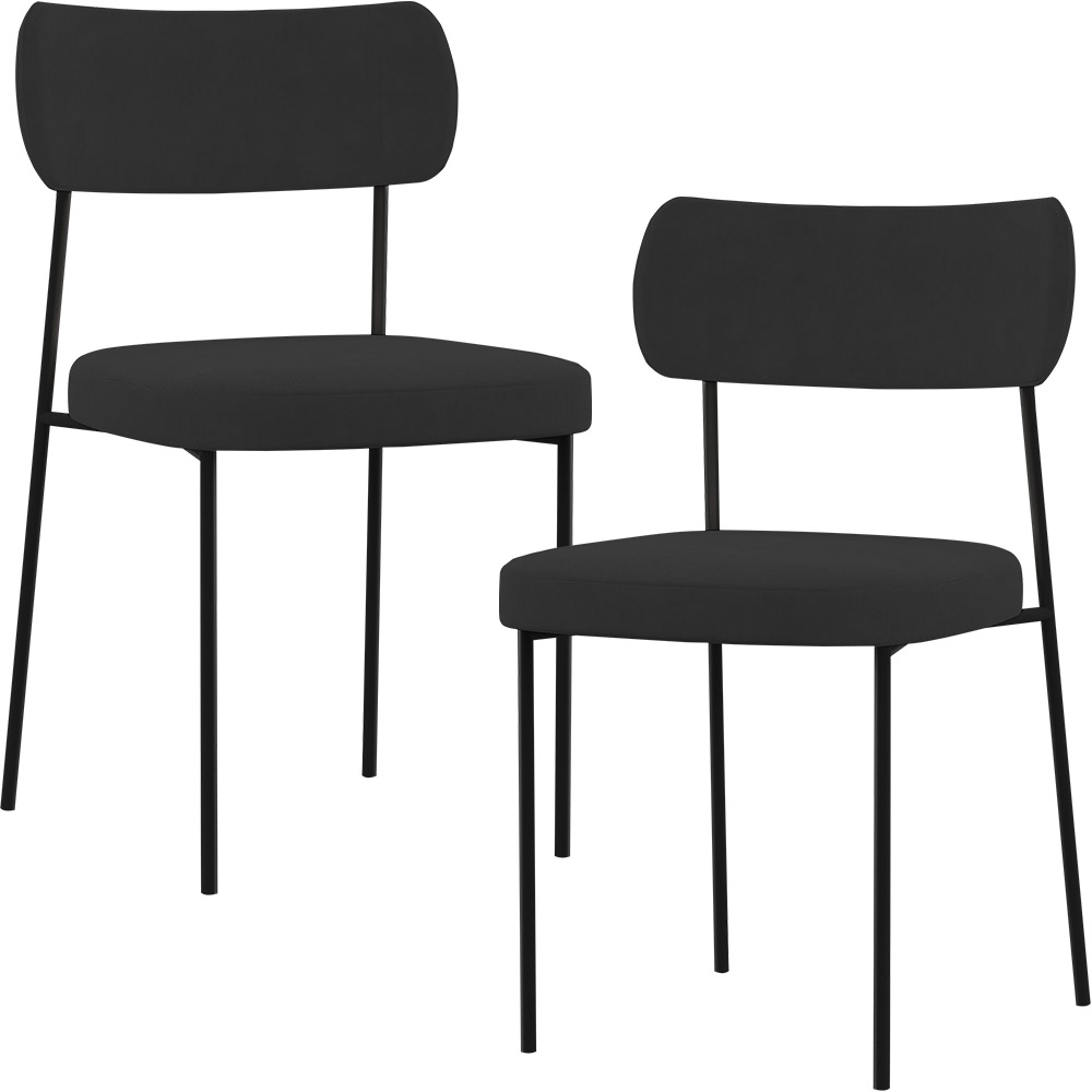 Kit 02 Cadeiras Estofadas Para Sala De Jantar Melina L02 Suede Preto - Lyam Decor