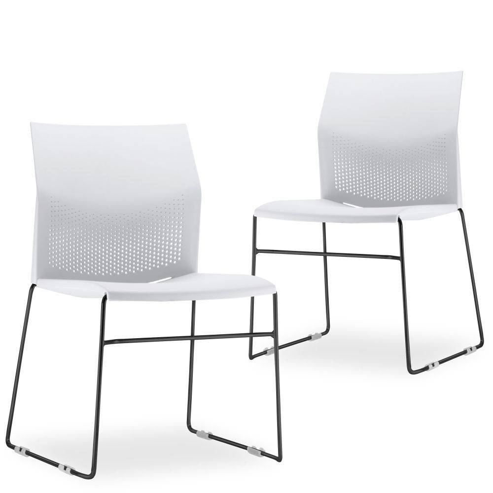 Kit 02 Cadeiras Fixa Base Preta Empilhável Connect F02 Branco - Lyam Decor