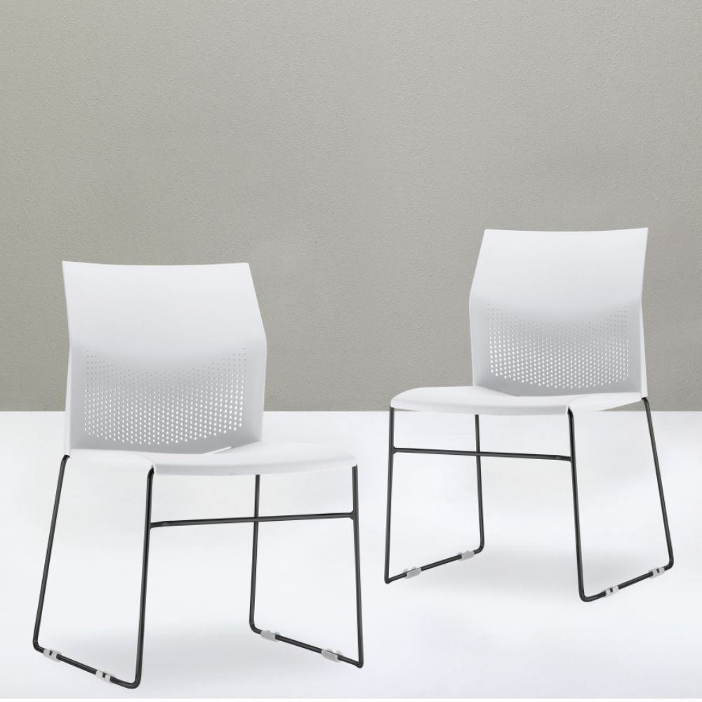 Kit 02 Cadeiras Fixa Base Preta Empilhável Connect F02 Branco - Lyam Decor