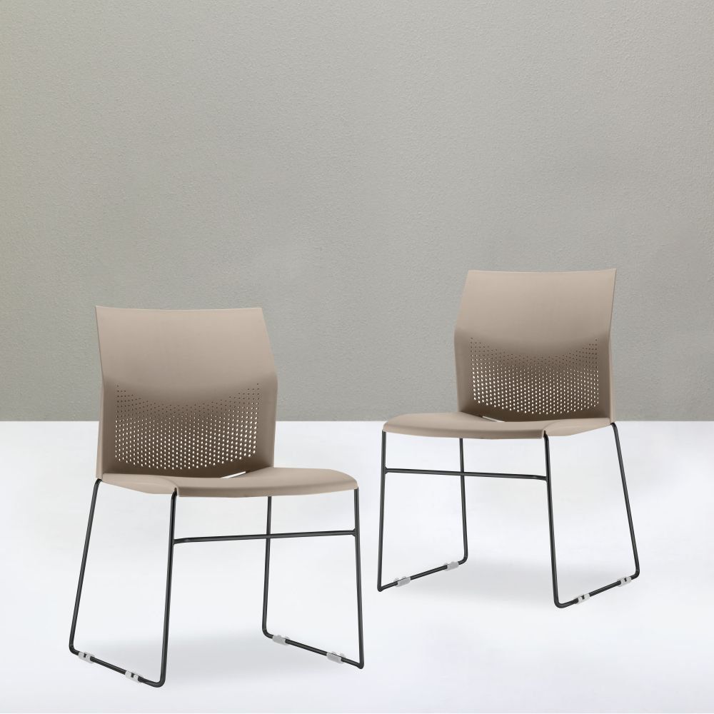 Kit 02 Cadeiras Fixa Base Preta Empilhável Connect F02 Nude - Lyam Decor