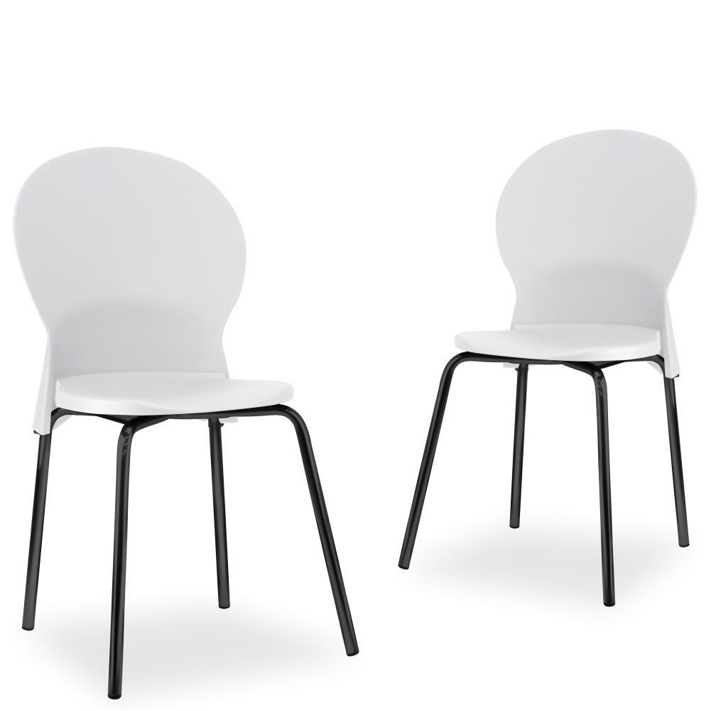 Kit 02 Cadeiras Fixa Base Preta Luna F02 Branco - Lyam Decor