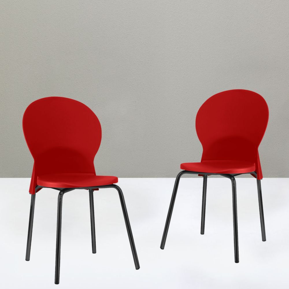 Kit 02 Cadeiras Fixa Base Preta Luna F02 Vermelho - Lyam Decor