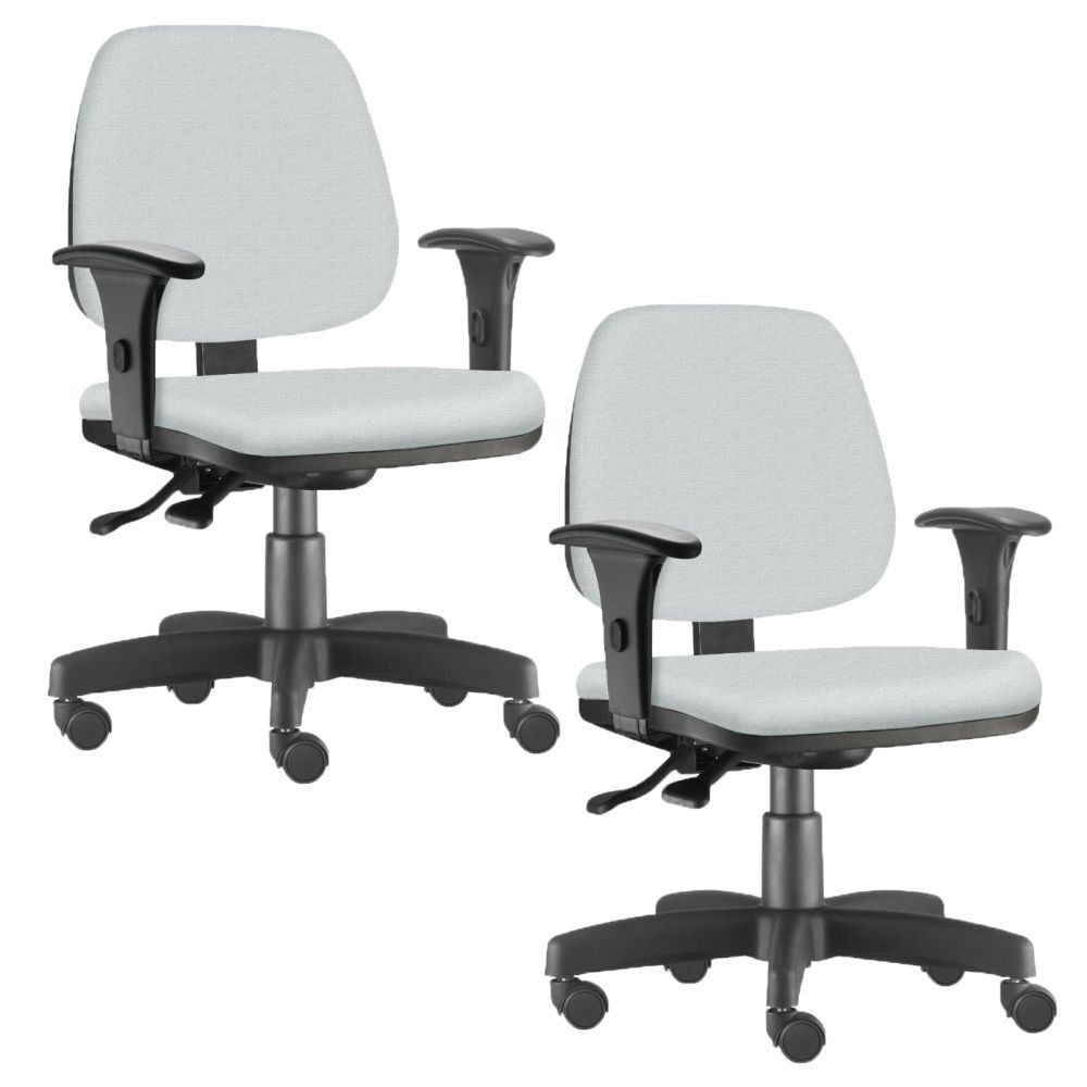 Kit 02 Cadeiras Giratória Job L02 Executiva Ergonômica Escritório Couro Sintético Branco - Lyam Decor