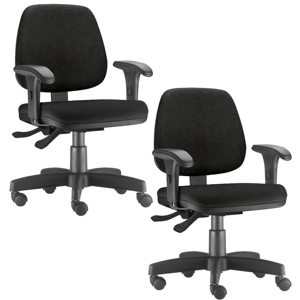 Kit 02 Cadeiras Giratória Job L02 Executiva Ergonômica Escritório Couro Sintético Preto - Lyam Decor